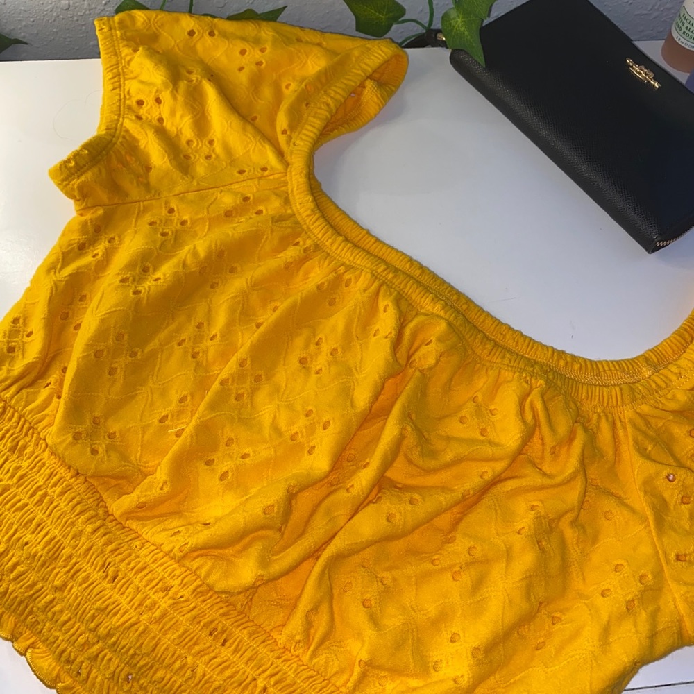 Cropped yellow on/off the shoulder top